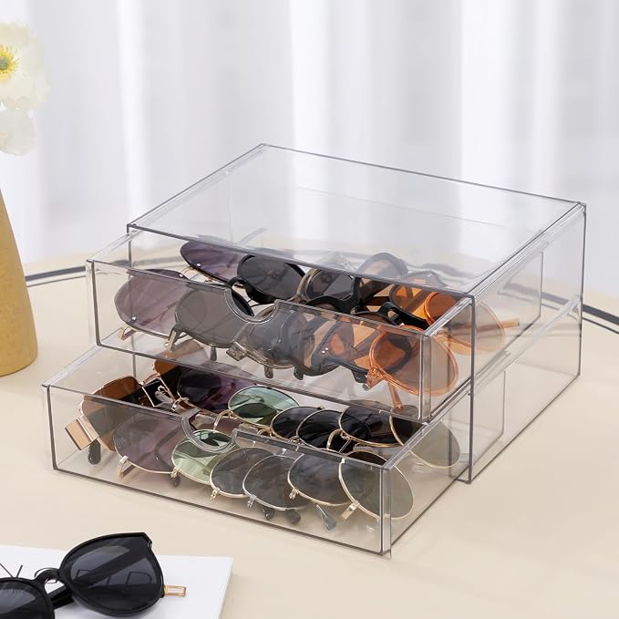 Clear Plastic Drawer Organizer, 4 Drawers | Stackable Desk Organizers and Accessories, For Home Office Supplies, Marker Pen, Notebooks, Art Crafts