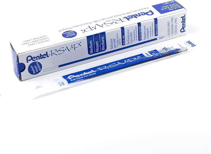 Pentel Refill Ink - For BK91 RSVP Ballpoint Pen, Medium Line, Blue Ink, 12 Pack (BKL10-C)