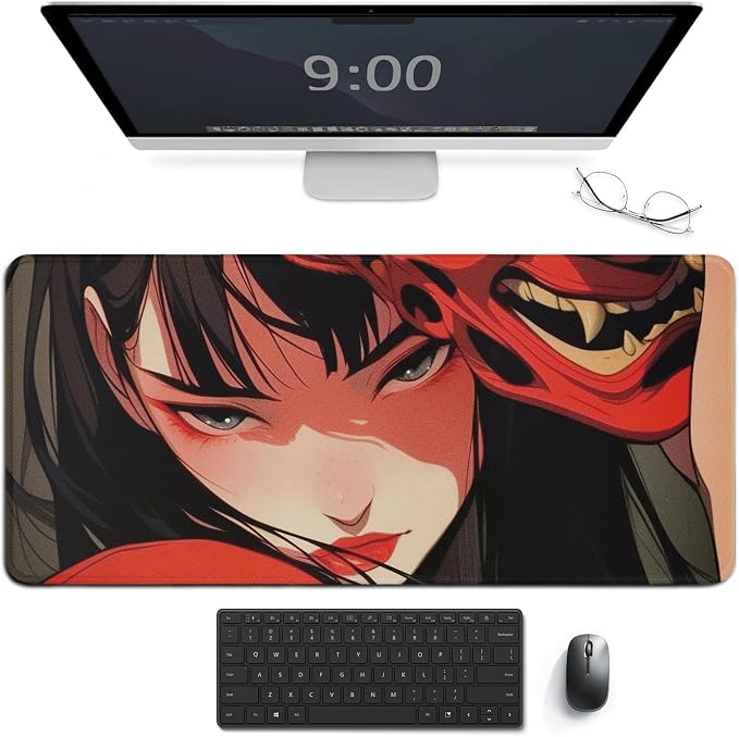 Large Mouse Pad Gaming Japanese Female Samurai Anime Girl Cool Desk Mat for Keyboard and Mouse Mat Non-Slip Rubber Desk Pad 40x90cm, Style