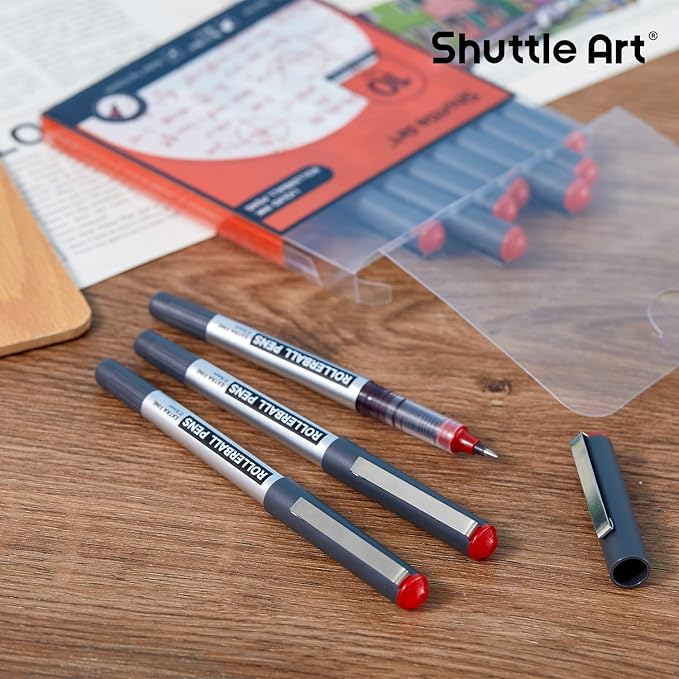 Shuttle Art Rollerball Pens, 10 Pack Red Liquid Ink Pens, 0.5mm Extra Fine Point, Quick Drying for Writing Journaling Taking Notes School Office