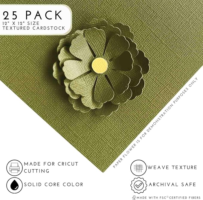 SUCCULENT—12x12 Textured Cardstock | 80lb Textured Green Scrapbook Paper | Premium Cardstock for Cricut Cutting | 25 Sheets