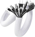 AGPTEK Cable Sleeve Cover, 10ft - 1.5 inch Desk Cord Organizer Cable Hider, Home Office Wire Management Computer TV Wire Loom Tubing, Pet Proof Cord Protector, from Cat Dog Chewing, White