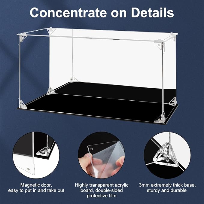 Acrylic Display Case Clear Action Figure Display Case with Mirrored Back, Dustproof Protection Display Box Alternative Glass Case for Collectibles Figures Models Doll Toys (15.7x8x8 inch, 40x20x20cm)
