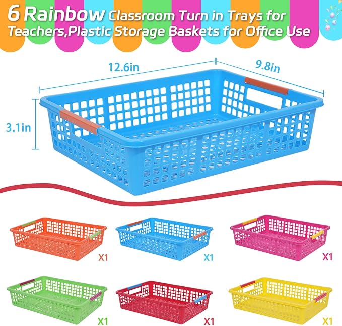 ZZYFGH 6 Pcs Colorful Plastic Classroom Storage Bins, Turn in Trays Classroom for Organizing A4 Papers Trays, Turn in Containers School Teachers Classroom Organization & Storage Supplies