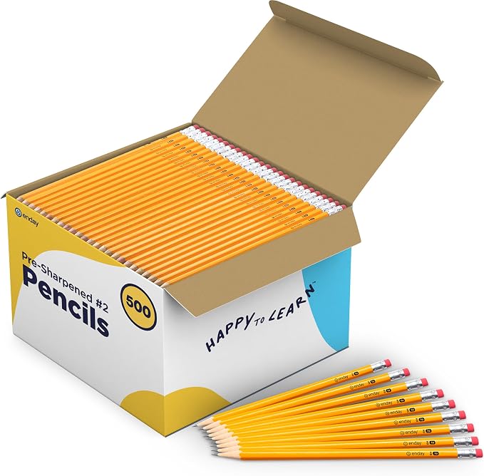 Enday #2 Pencils Bulk - 500 Pack - Pre-Sharpened #2 Wood-Cased Yellow Sharpened Pencils for Kids with Latex-Free Eraser Top for Office and Classroom Supplies
