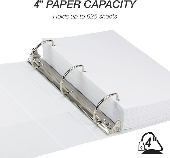 Samsill Durable 4 inch 3 Ring Binder, D Ring Binder, 100% Recycled Chipboard, White, Pallet of 216 Binders in 36 Cartons