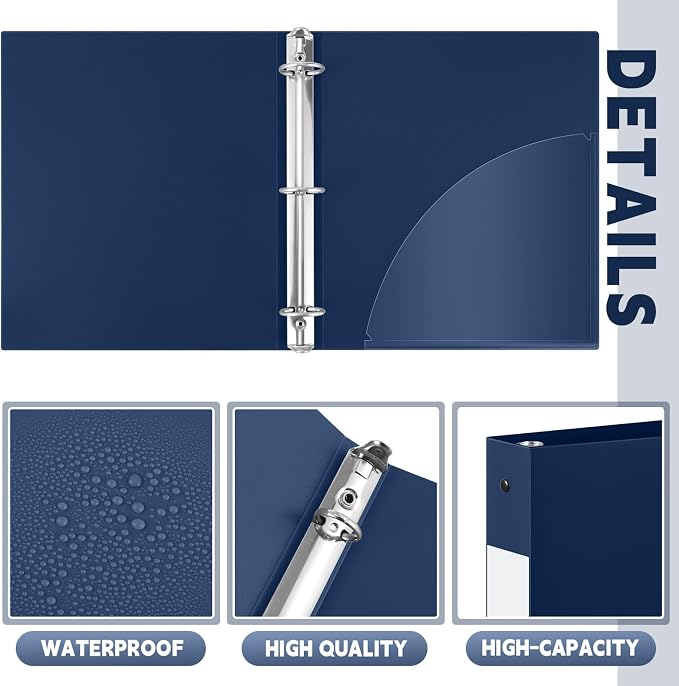 Henoyso 36 Pack 1 Inch 3 Ring Plastic Binders, Bulk Flexible PP Binders for Classroom & School Supplies, Letter Size 8.5 x 11, Holds 240 Sheets with Interior Pocket (Navy Blue)