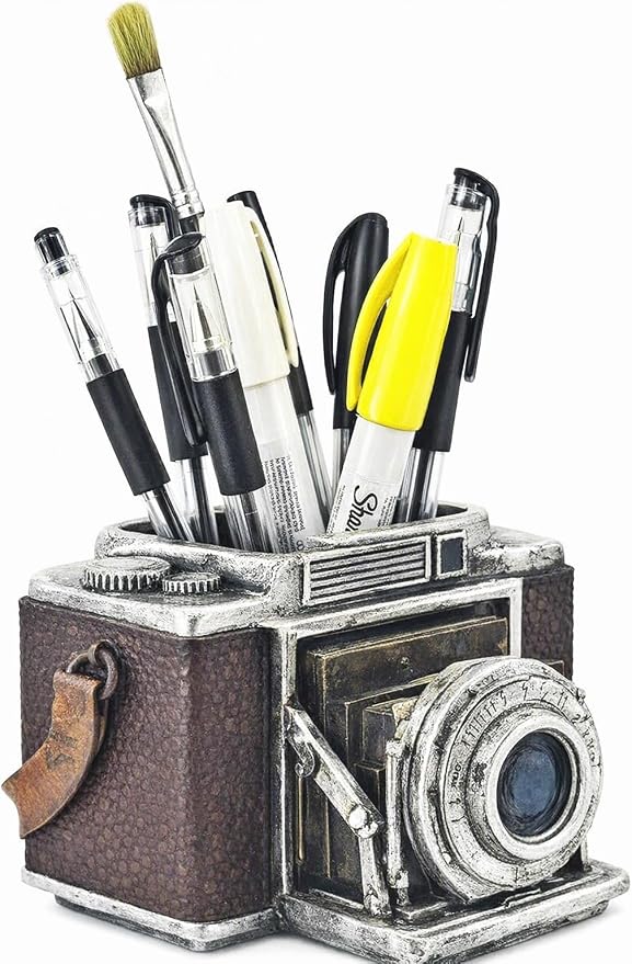 Bellaa Camera Pen Pencil Holder Vintage Retro Antique Style Shabby Chic Desk Organizer Office Farmhouse Decor Photography Gift 24094
