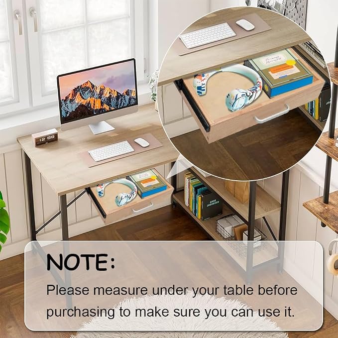 Under Desk Drawer Storage Organizer - Wooden Mounted Sliding Pull-out Drawer, Hidden Desktop Organizer for Office