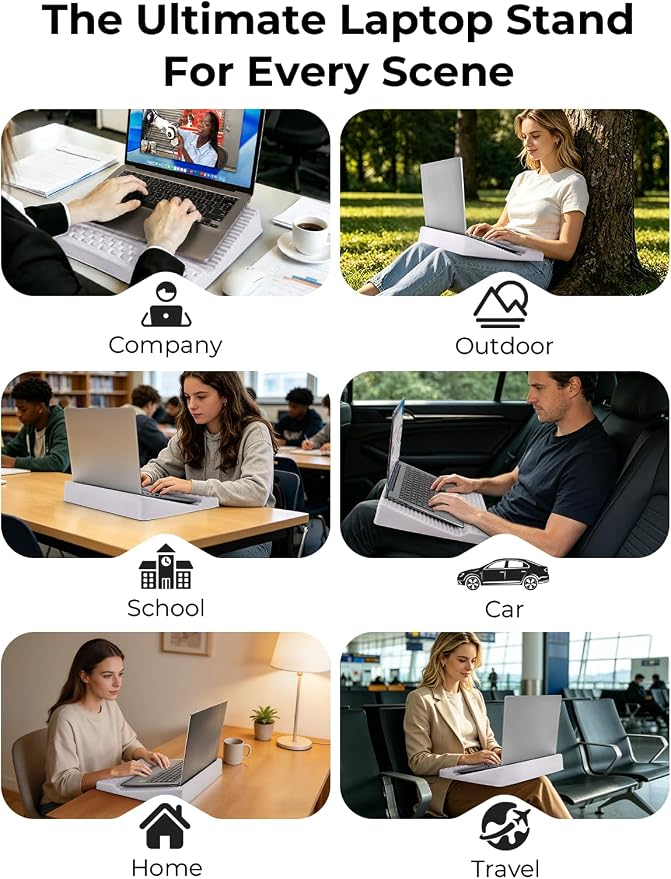Adjustable Lap Desk with Wrist Rest, Reversible Laptop Stand | Cooling Grip Surface, Fits up to 17'' Laptop, Portable Lap Desk with Pillow Cushion, Computer Tray for Home Office, Mauve
