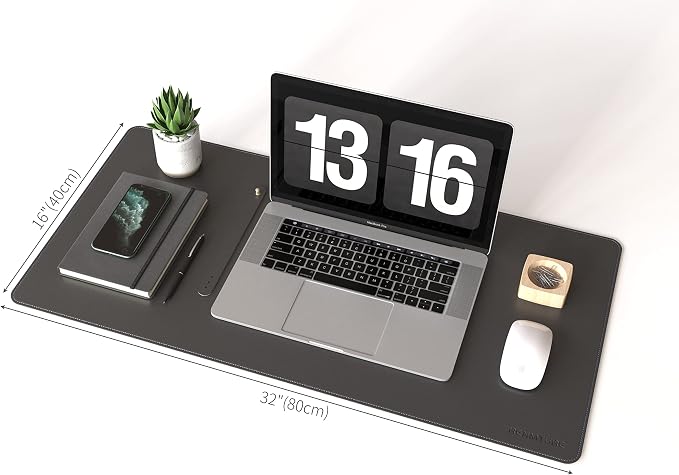 RENMTURE Dual-Sided Mouse Pad, Natural Cork & PU Leather Large Desk Pad for Office and Home Work, Desk Protector Non-Slip, Waterproof, Easy Clean (Black, 32"x16")