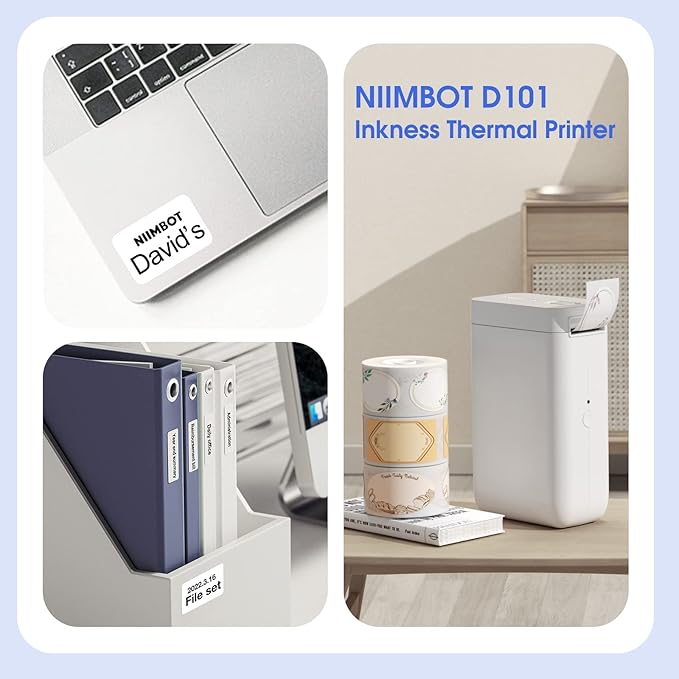 NIIMBOT D101 Label Maker, Handheld Thermal Label Printer with Tape, Easy to Print 0.5 to 1 Inch Width Inkless Label Maker for School Name, Cable Labels, Business Price Tags, Home Storage