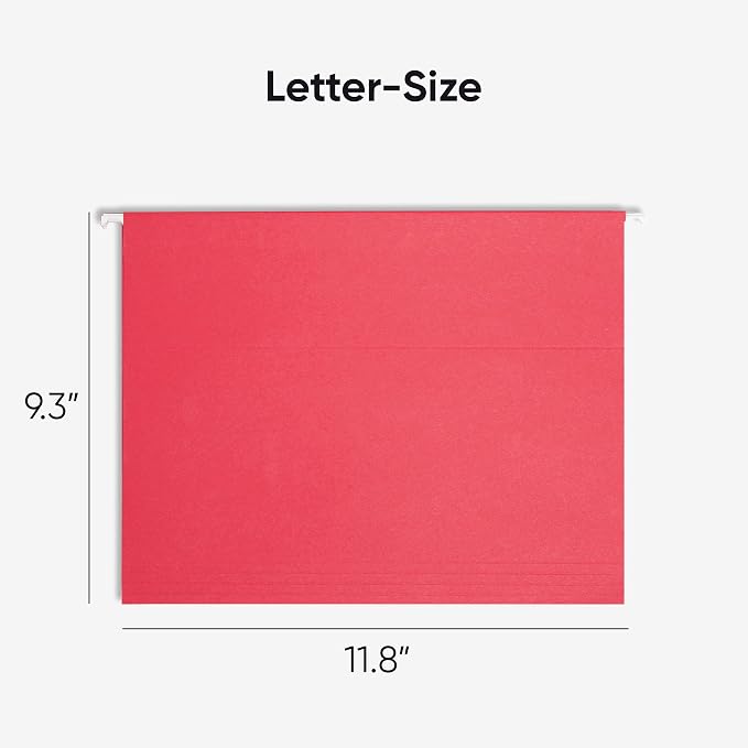 Smead Standard Hanging File Folders, 25 Count, Red, 1/5-Cut Adjustable Tabs, Letter Size (64067)