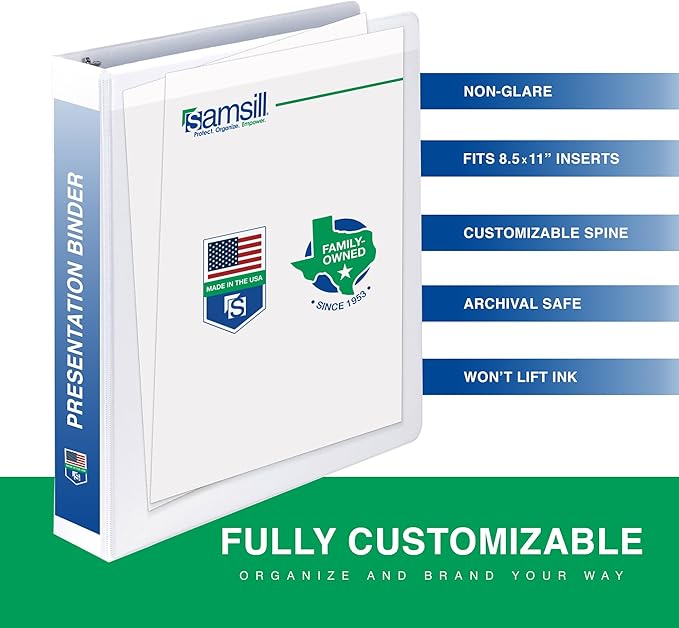 Samsill 3 Inch 3 Ring Binders, Made in USA, Economy Round Ring, Clear View Cover, 550 Sheet Capacity - for School, Home, Office - White (Pack of 12)