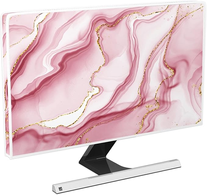 Baocicco Gold Pink Marble Waterproof TV Display Screen Cover 65 Inch TV Accessories Laptop TVs LCD Screen Decoration for Tablet Anti-Static Dustproof Protective for Home Office