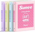 SUNEE 1/2 Inch Binders 3 Ring 4 Pack, Half Inch Thin Binder Clear View Three Ring PVC-Free (Fit 8.5x11 Inches) for School or Office Supplies, Assorted Pastel