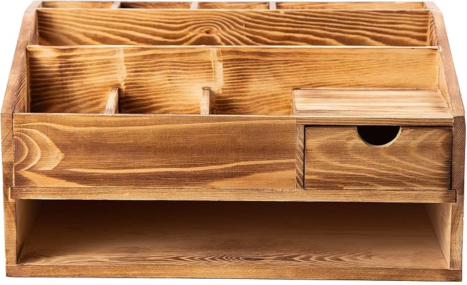 Wood Desk Drawer Organizers with File Organizer Pen holder Decor combo for Desk Organization, Office Desks, Home can arrange calculators, scissors, pens, note papers, etc. (Baked color)