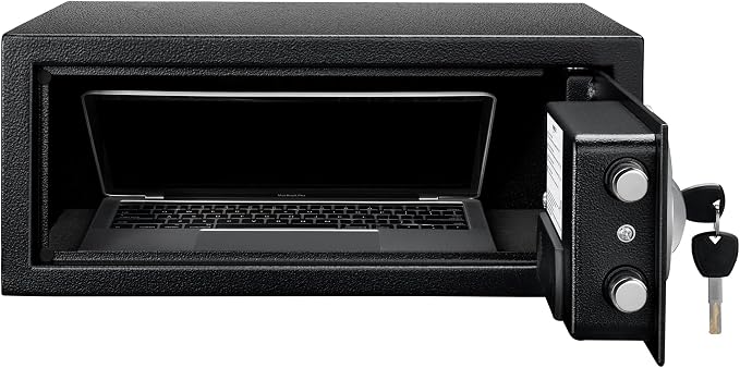 Amazon Basics Steel Security Safe and Lock Box with Digital Keypad, Electronic Lock, Emergency Key Open, Secure Cash, Jewelry, Documents, Black, 0.7 Cubic Feet, 16.9-x-14.6-x-7.1-inches (WxDxH)