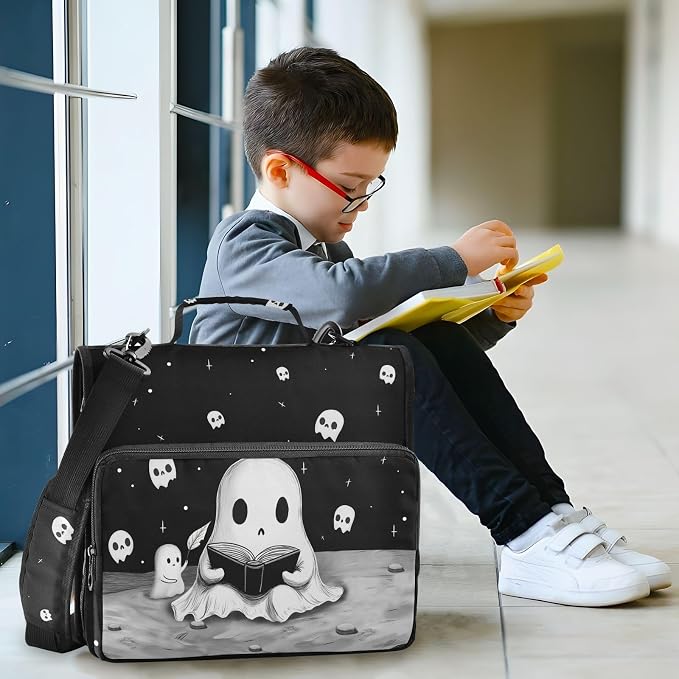 Halloween Ghost Binder Bag 3 Ring Zipper with Handle Shoulder Strap | for School Work Office Organizer Storage Case