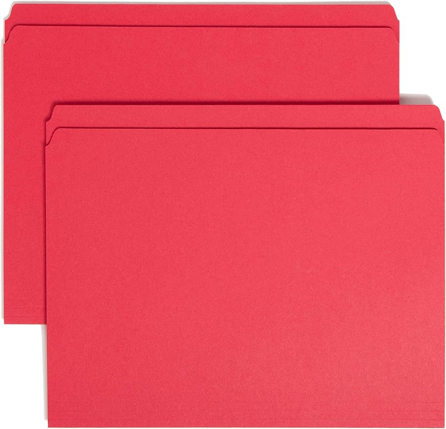 Smead File Folder, Reinforced Straight-Cut Tab, Letter Size, Red, 100 per Box (12710)