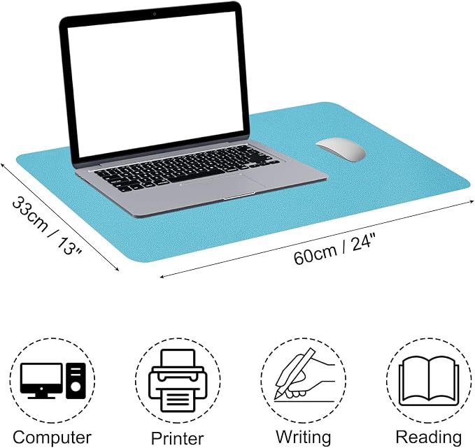 Patikil Desk Mat, 24x13 Non-Slip Waterproof PU Leather Desktop Protector, Blue