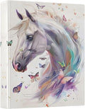 3 Ring Binder White Horse Butterflies 1.5" Round Ring Binders View Binder with 200 Sheet for Kids School Supplies Women Men Office, 1 Pack