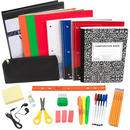 12 Pack Bulk Middle and High School Supplies Kits for Boys, Girls, Classrooms | Back to School Supply Bundle Wholesale Packs for Kids, Includes Notebooks, Folders, Pencils, Earbuds, Binder, More