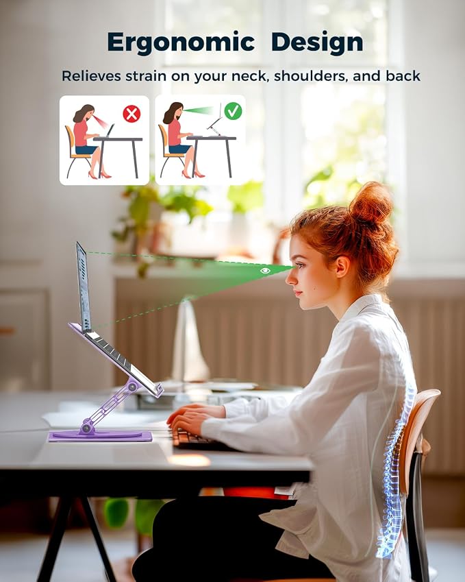 Aoviho 360° Rotating Laptop Stand for Desk | Adjustable, Foldable, Portable Aluminum Ergonomic Riser | Compatible with MacBook, Dell, HP & All Laptops 10-16 inch | Purple