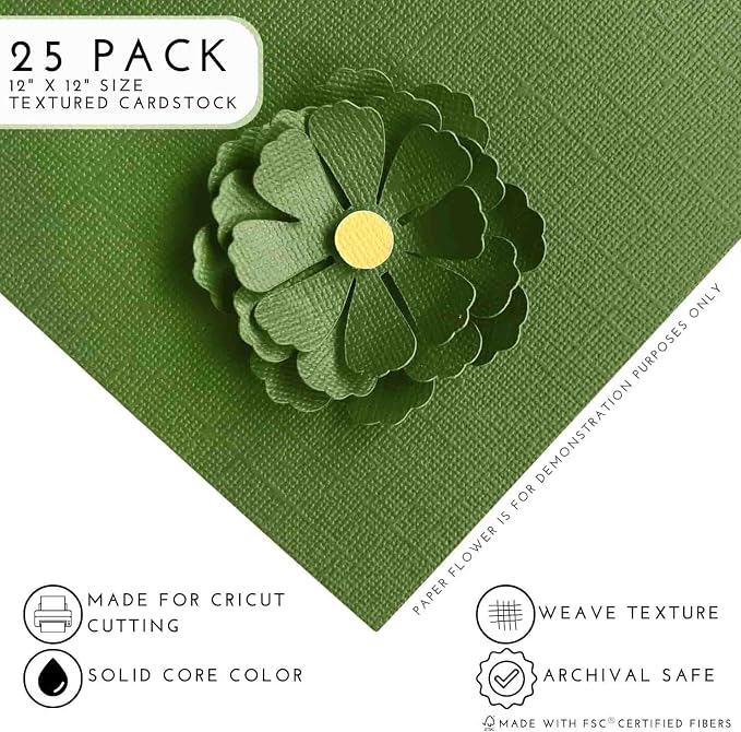 DESERT CACTUS—12x12 Textured Cardstock | 80lb Textured Green Scrapbook Paper | Premium Cardstock for Cricut Cutting | 25 Sheets