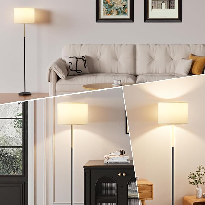 60'' Modern Floor Lamp with Shade, Tall Lamps for Living Room, Bedroom, Office, Dining Room, Gold & Black Lamp Pole(Without Bulb)