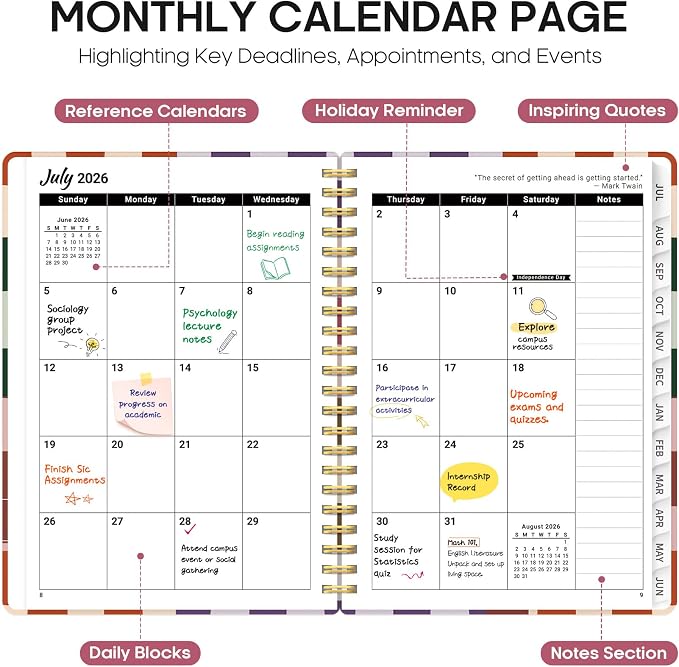 Taja Planner 2026-2027, Jul 2026-Jun 2027 Monthly & Weekly Calendar Planner | 6.3" x 8.5", Hardcover Academic Calendar, Teacher Student Agenda Book with Tabs, School Office Supplies, Checkered