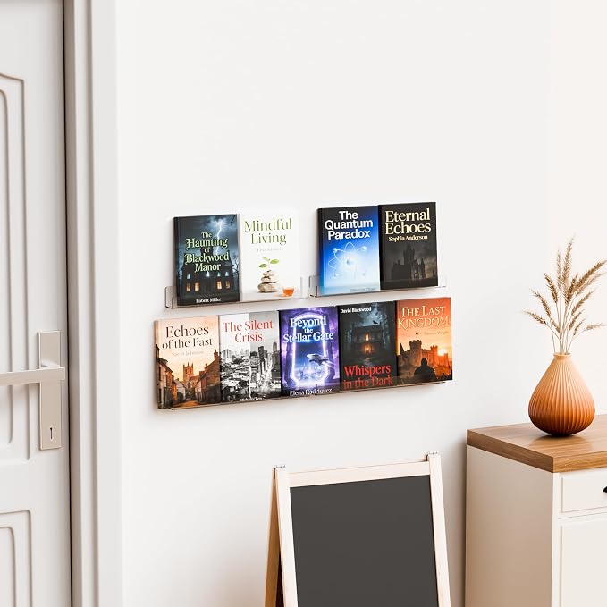 Cq acrylic Invisible Clear Floating Bookshelf - 15" Hanging Wall Mounted Display Shelf for Kids Room, Modern U Shaped Ledge for Books,Picture,Toys, Vinyl Records Wall Display Shelf,Pack of 6