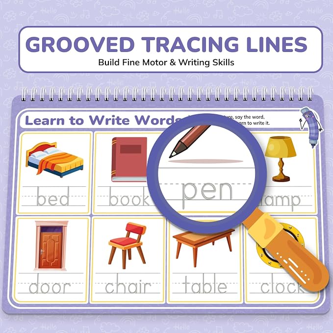LEOGOR Magic Grooved Writing Practice for Kids - 6 Grooved Writing Books for Kids 3-5 & 6-8 - Disappearing Ink Handwriting Books - Traceable Letters Numbers for Preschool - Reusable Learning Activity