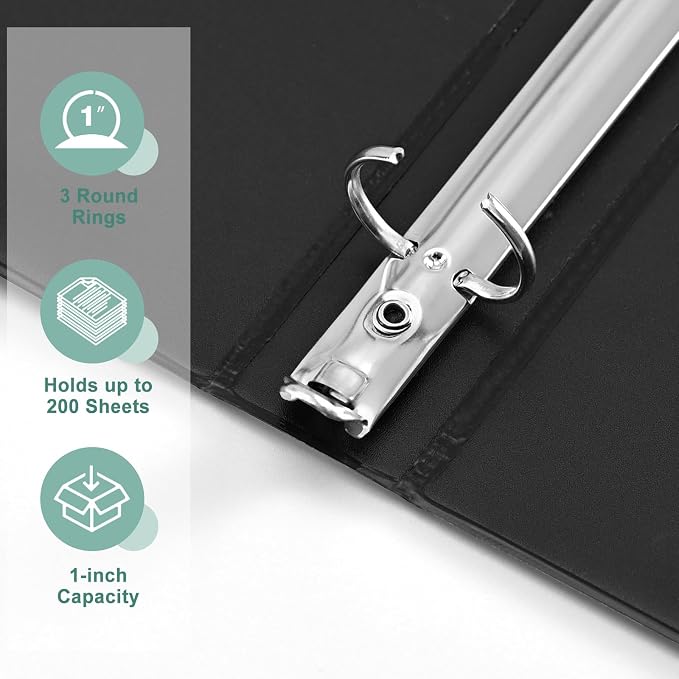 SUIN Basic 1-Inch 3-Ring-Binder, Customizable Clear View Cover, for US Letter Size 8-1/2 x 11'', Perfect for Office/School (Black - 24 Packs)