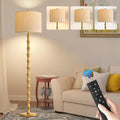 Wood Floor Lamps for Living Room Rustic Floor Lamp with Remote Control & 3 Color Temperature,Dimmable Floor Lamp Gold Mid Century Modern Standing Lamp Tall Farmhouse Floor Lamp For Bedroom Corner