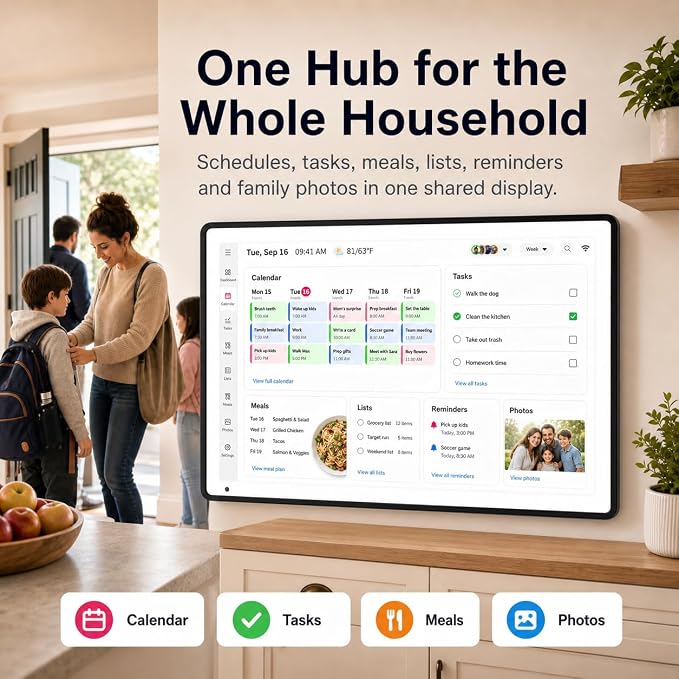 15.6 Inch Digital Calendar Wall Planner, Touch Screen WiFi Smart Electronic Planner with Third-Party Calendar Sync, Chore Tracker, Meal Planning, Family Digital Picture Frame, Gift for Mom Women