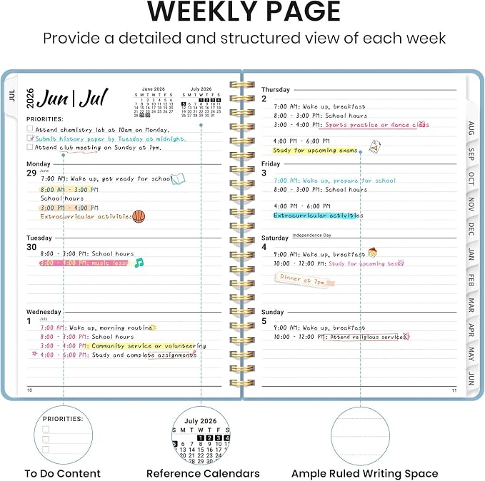 Taja Planner 2026-2027, Jul 2026-Jun 2027 Monthly & Weekly Calendar Book | 6.3" x 8.5", Hardcover Academic Calendar with Tabs, Teacher Student Agenda Book for School Office Supplies - Baby Blue