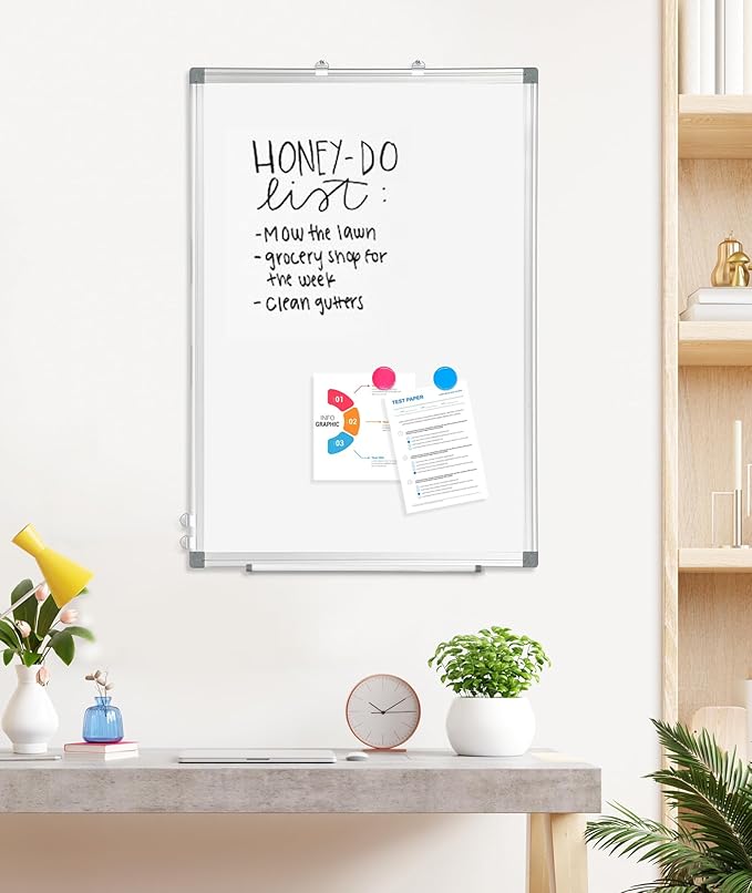 AMUSIGHT 3 Pack Double-Sided Magnetic Whiteboard, 24" x 18" Dry Erase Board, Aluminum Frame White Board for Wall, Hanging Mounting White Board Dry Erase Marker Board for Office, School, Home