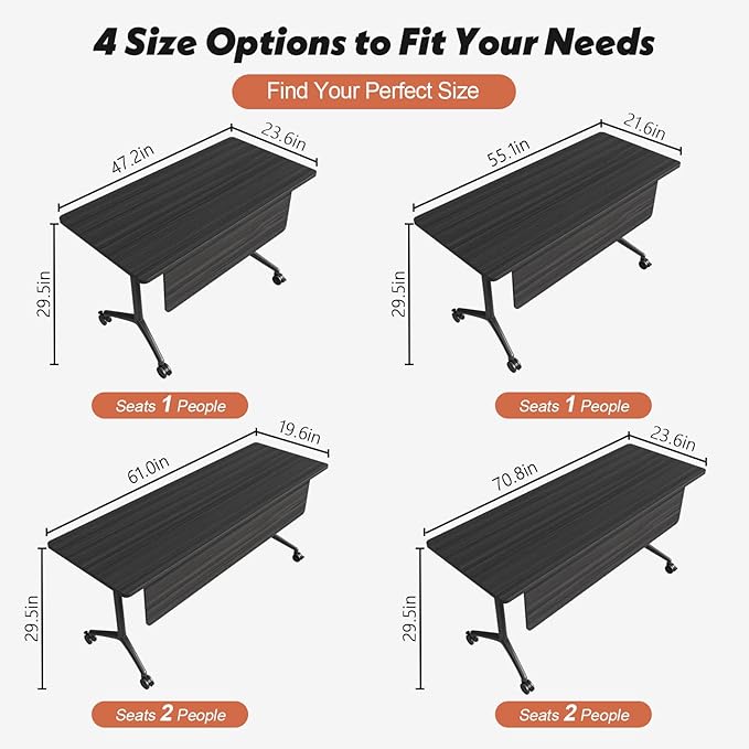 Goakwwuz Conference Room Table, Folding Conference Tables,Thicken Grey Tabletop,Flip Top Wooden Seminar Meeting Room Table for Conference Room Offices (4, BlackWoodGrain, 47.2“)