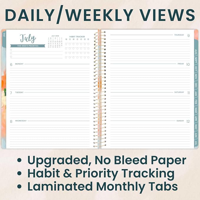 bloom daily planners 2026-2027 (8.5" x 11") Academic Year Day Planner (July 2026 - July 2027) - 13 Months Weekly & Monthly Agenda Organizer with Stickers & Tabs - Painted Peonies