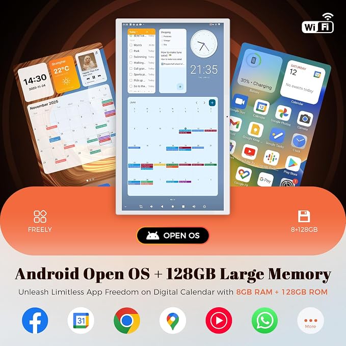 24 Inch Touchscreen Digital Calendar, Wall Planner, Desktop Smart Electronic Calendar, 8GB+128GB Android OS, Supports Google Play Apps, Office Desk Assistant & Family Schedules, Wall/Desk Stand