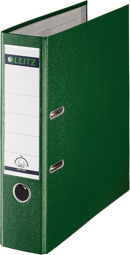 Leitz Plastic Lever Arch File, 90 Percent Recycled Card, 30 Percent Pre-Consumer Recycled Plastic, with Thumbhole and Rado Rings, 80mm Spine 600 Sheet Capacity, Green, 10101055