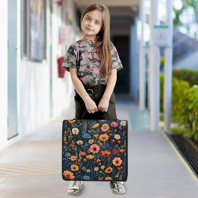 Vibrant Wildflowers Colorful Zipper Binder with Shoulder Strap Bag 3 Ring Binder Organizer Large Capacity Multiple Compartments for School Office