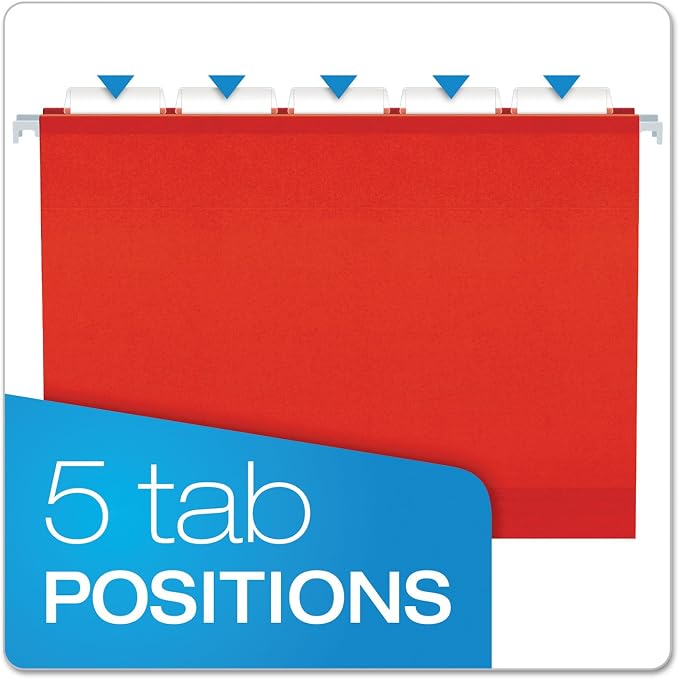 Pendaflex Extra Capacity Reinforced Hanging Folders, 2" Letter Size, 1/5 Cut, Red, 25/BX (04152x2 RED)