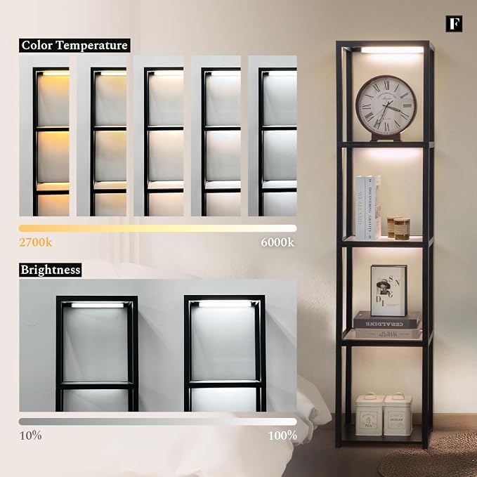FENLO LED Glass Display Cabinet – Dimmable Lighted Furniture for Bedroom, Living Room, or Office – Glass Curio Cabinet Shelf Lamp with App + Remote Control + Adjustable Lighting Fantasy Lite