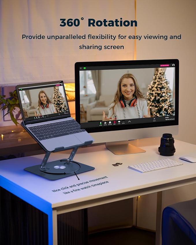Aoviho 360° Rotating Laptop Stand for Desk | Adjustable, Foldable, Portable Aluminum Ergonomic Riser | Compatible with MacBook, Dell, HP & All Laptops 10-16 inch