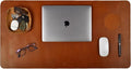 LEATHER VILLAGE Real Leather Desk Pad 3mm Thick Double Layer Desk Mat Tan | 32''x16'', Cover Blotter Large Full Grain Protector for Keyboard, Mouse & Laptop, Office Table Mat & Desktop Accessories