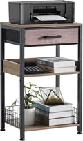 Lerliuo 3-Tier Printer Stand with Fabric Drawer and Shelves, Grey | Three-tier printer stand with fabric drawer and two shelves for paper, office supplies, scanners and fax machines