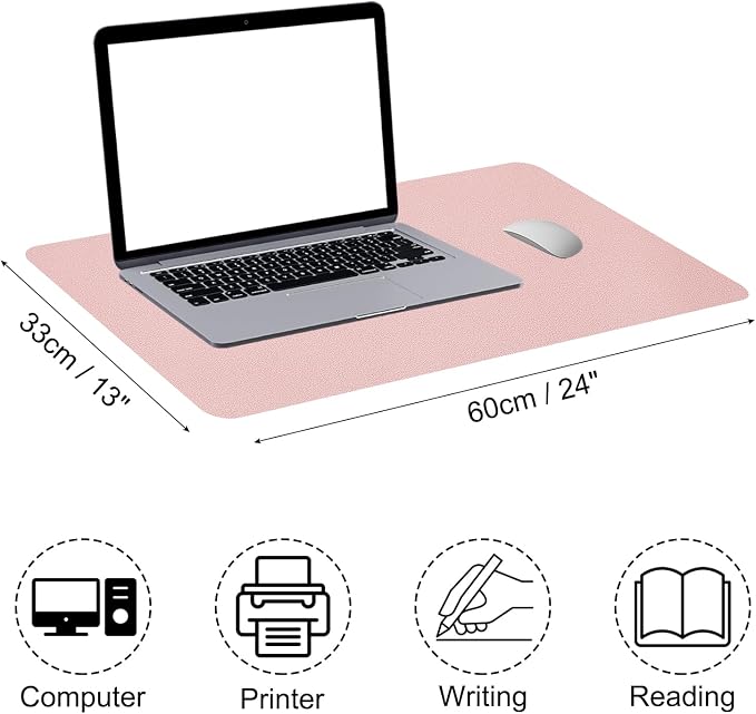Patikil Desk Mat, 24"x13" Non-Slip Waterproof PU Leather Desktop Protector Cover - Dual Sided Desk Pad for Office/Home - Light Pink