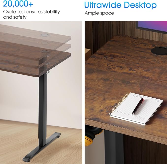 PayLessHere 48 Inch Electric Standing Desk Computer Desk with Large Space and Headphone Holder Office Desk with Electric Lifting and 2 Memory Function for Office Meeting Room,Brown